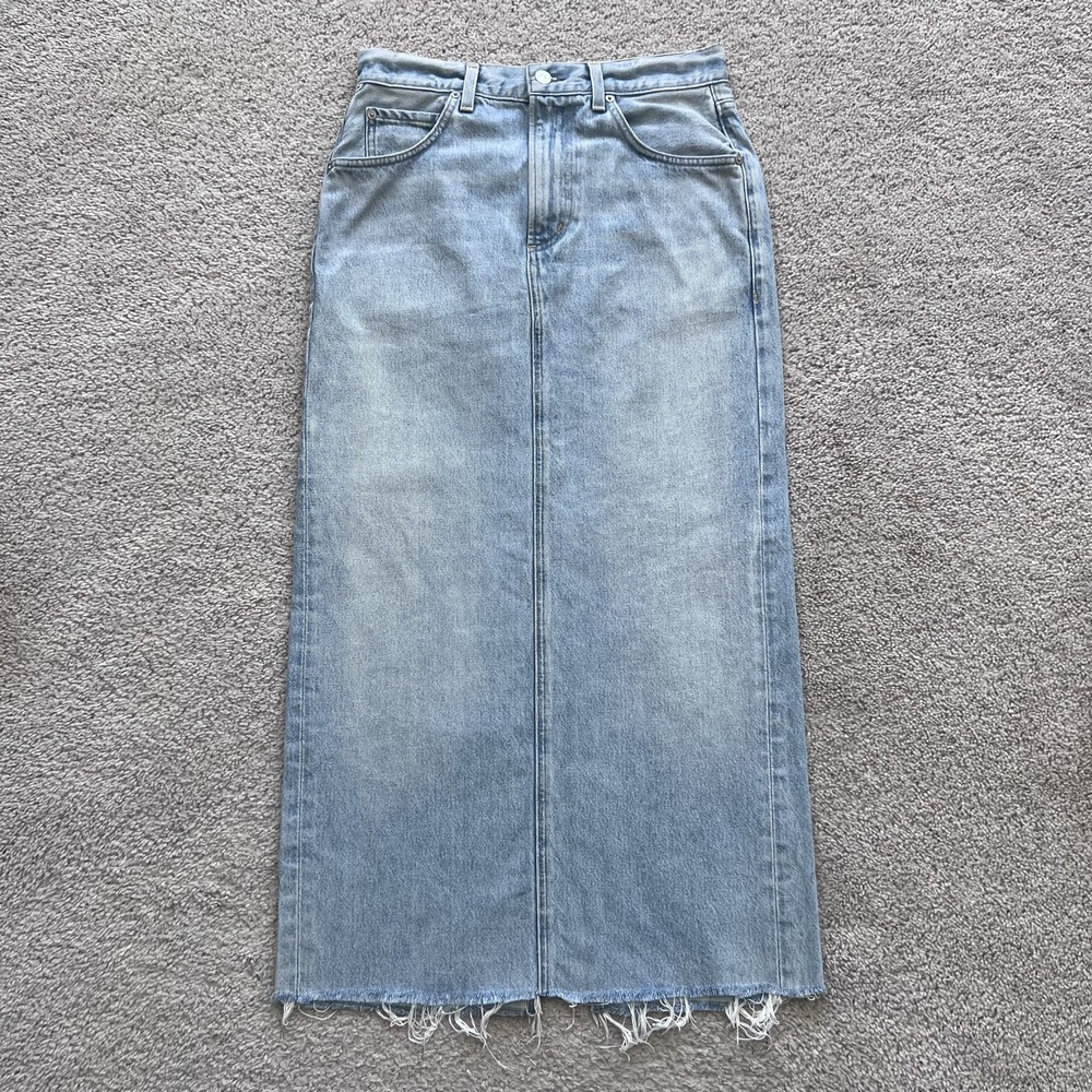 Citizens Of Humanity Denim Maxi Skirt Womens 26 Blue Raw Hem Back Slit